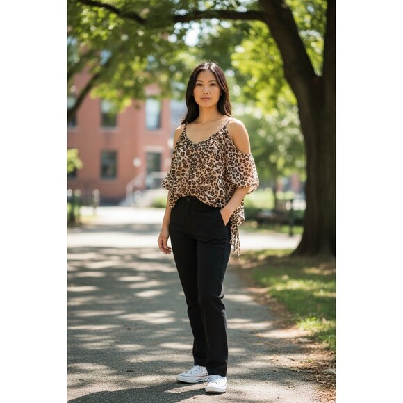 Free 2 Luv Tops - FREE 2 LUV WOMEMS M LEOPARD PRINT SHEER TOP